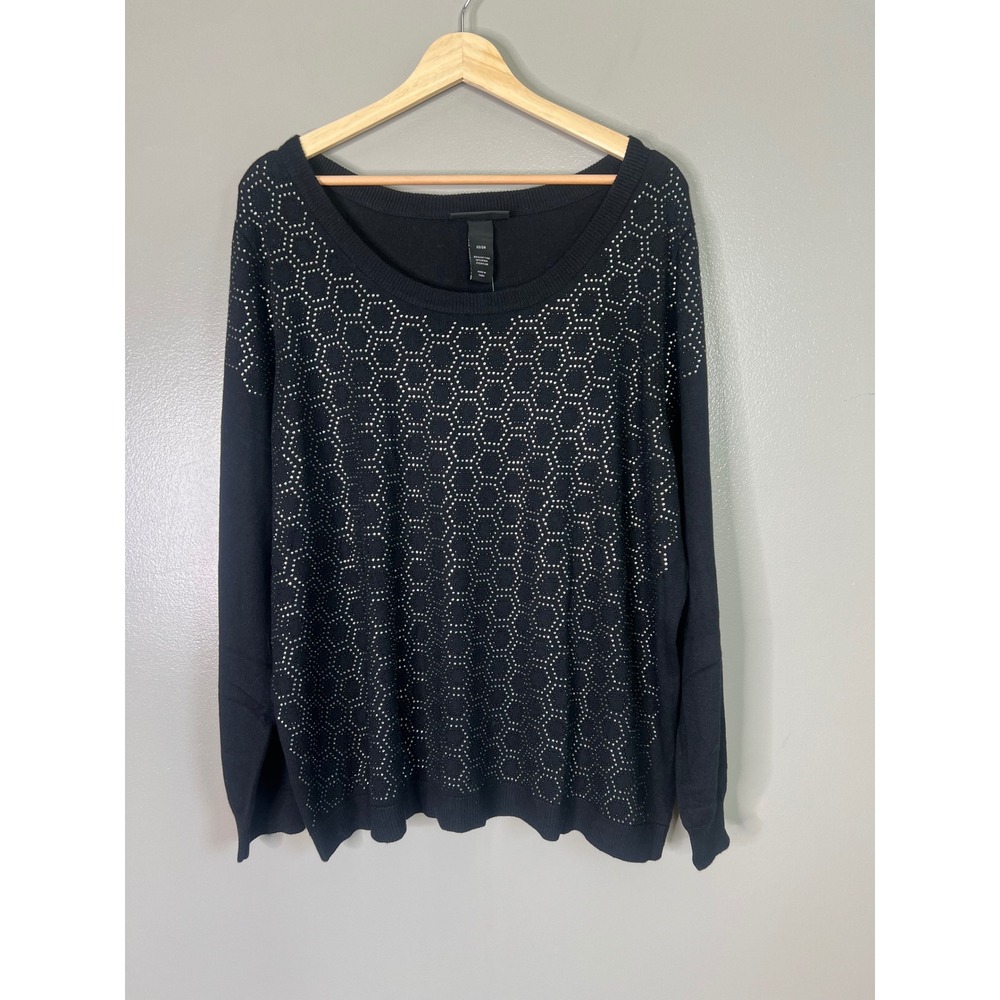 Lane Bryant Black Studded Honeycomb Sweater‎ Cotton Wool Blend Plus Size 22/24